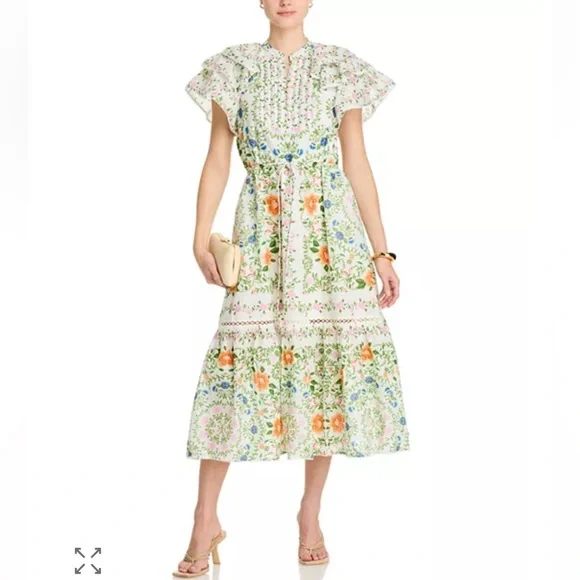 Farm Rio Folk Floral Lace Midi Dress White Sz extra small - Picture 16 of 16